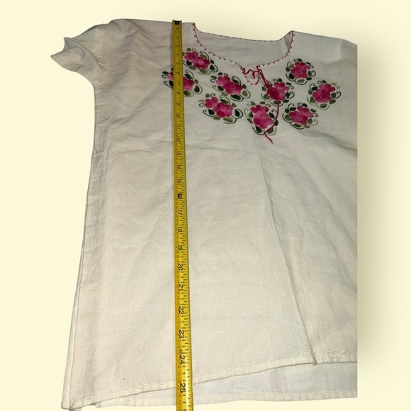 Vintage Oaxaca Embroidered Handmade Floral Cotton Blouse from Mexico off white - Picture 8 of 11